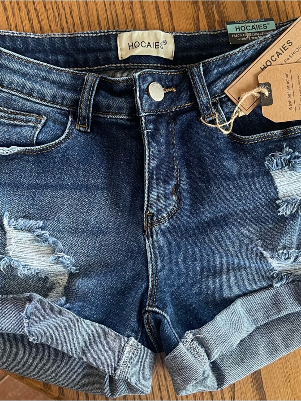 HOCAIES Light Blue Denim Shorts with Rolled Hem Sz: 26w